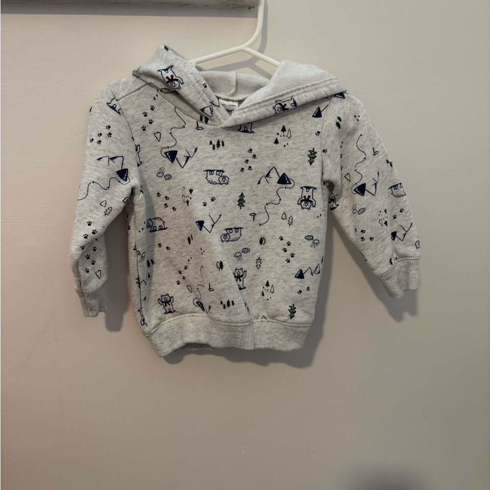 Kids Grey Printed Hoodie